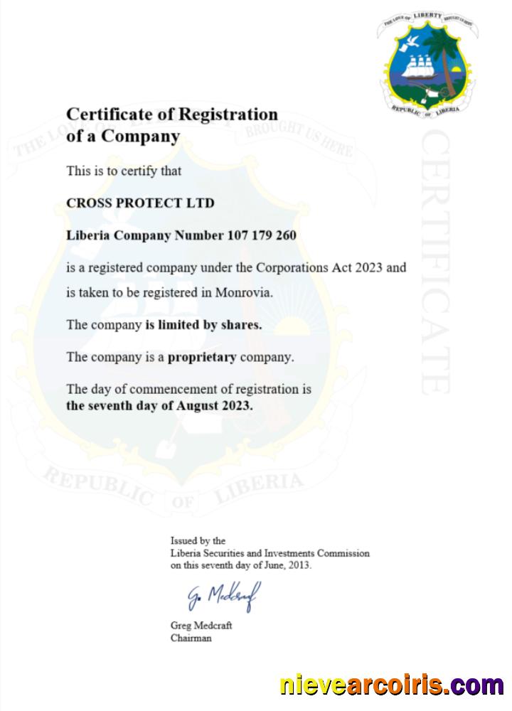 Liberia business registration certificate